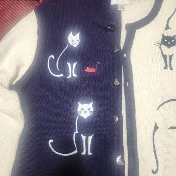 Christopher & Banks Cat Cardigan Multi Color Size Medium - Picture 2 of 8